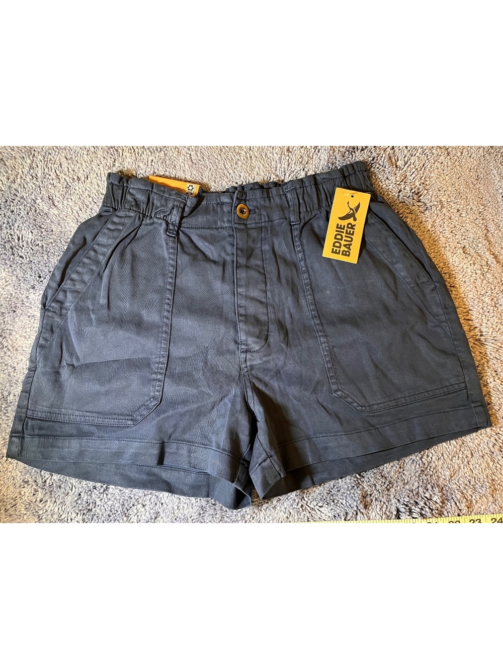 Eddie Bauer Women's XS Blue Cotton Casual Shorts with Elastic Waist and Button P